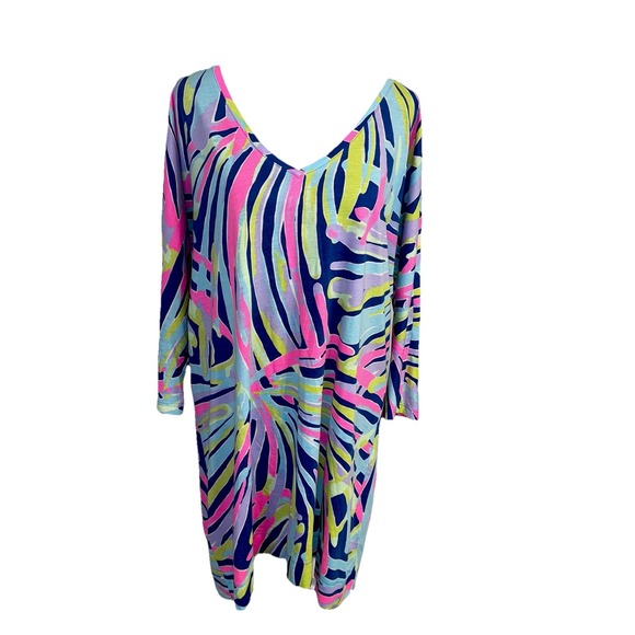 Lilly Pulitzer Indigo Sea Dreamin Cori 100% Pima Cotton Dress Size Medium Resort - Picture 2 of 6